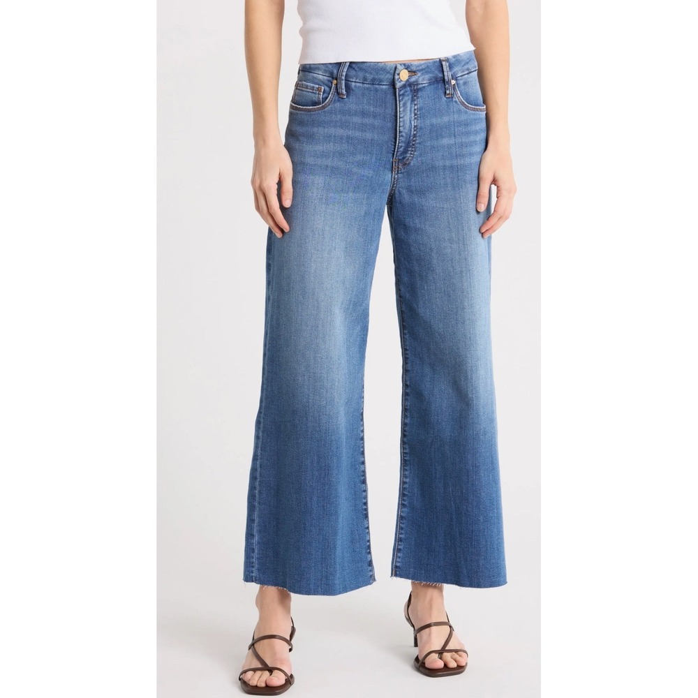 KUT from the Kloth Meg Fab Ab Wide Leg High Rise Raw Hem Jeans Blue 8P